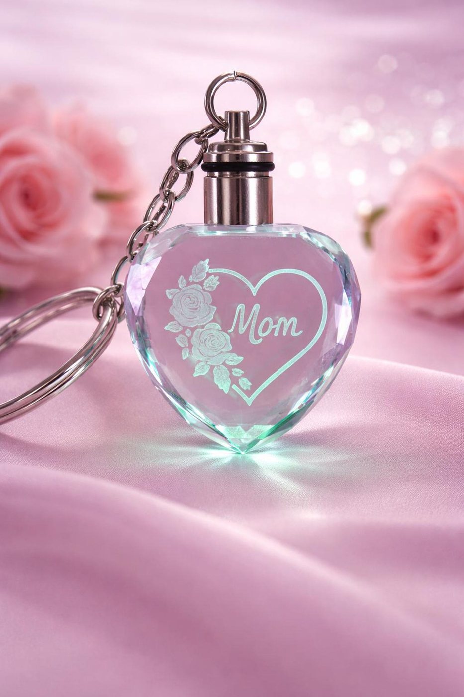 Mom Heart Crystal Keychain